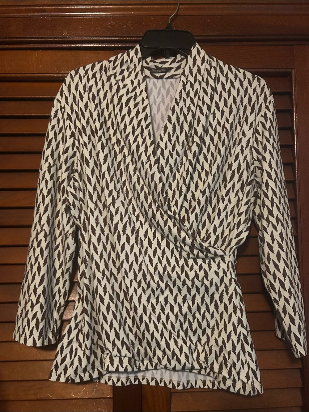 J McLaughlin Womens Brown& White Printed Wrap Blouse